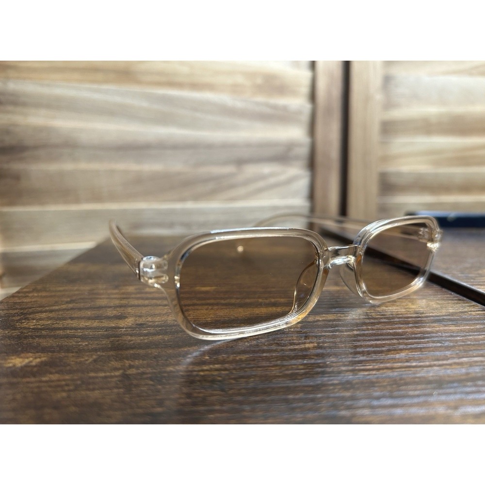 Malva Rectangle Clear Sunglasses Unisex 90's Vibes VTG On Beige Peach